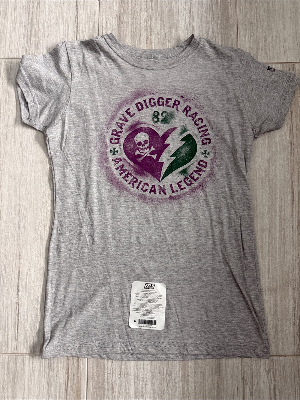 Grave Digger Racing Graphic Tee - Heather Gray Purple & Green Monster Jam medium
